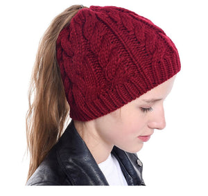 Winter Woman Beanie Hat Knit Warm Ponytail Messy Stretch Hat Fashion Winter Skullies Beanies Female Gorros Bonnet