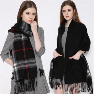 Trendy Cashmere Plaid Scarf With Pocket Women Warm Winter Scarves Shawls Blanket Scarf Bufandas Invierno Mujer Foulard