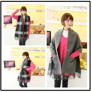 Trendy Cashmere Plaid Scarf With Pocket Women Warm Winter Scarves Shawls Blanket Scarf Bufandas Invierno Mujer Foulard