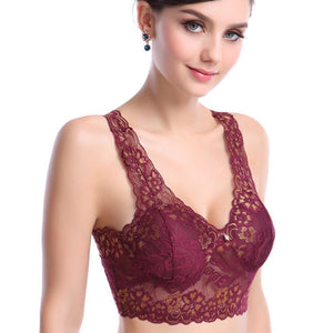 Embroidery See Through Bra Push Up Women Plus Size Bralette Black White Floral Lace Bra Full Cups Seamless Wireless Cotton Bra