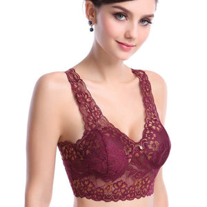 Embroidery See Through Bra Push Up Women Plus Size Bralette Black White Floral Lace Bra Full Cups Seamless Wireless Cotton Bra